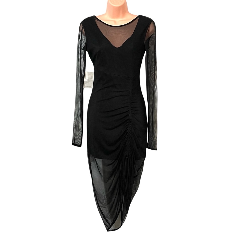 NWT Nordstrom Y2K Bebe Black Mesh Whimsigoth Long Sleeve Dress